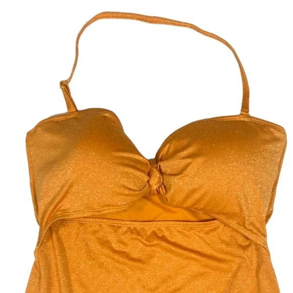 BCBG Paris Knotted Bandeau Adjustable Strap 1PC Swimsuit Shimmer Gold XXL New - Picture 4 of 7